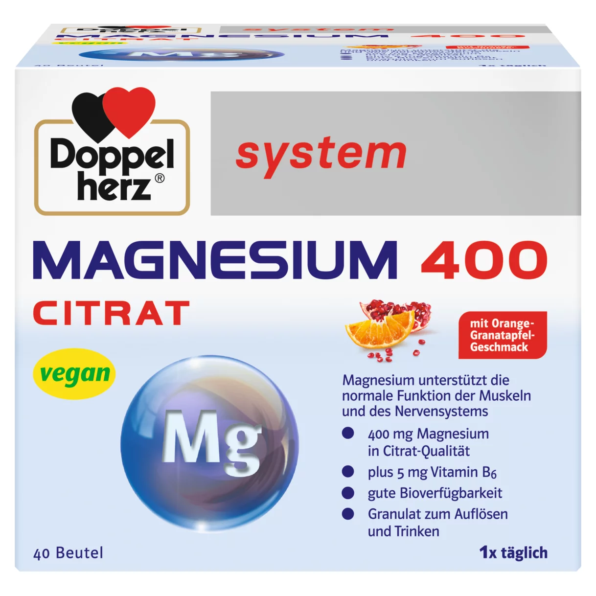 Abbildung der Produktverpackung Doppelherz system MAGNESIUM 400 CITRAT Frontansicht